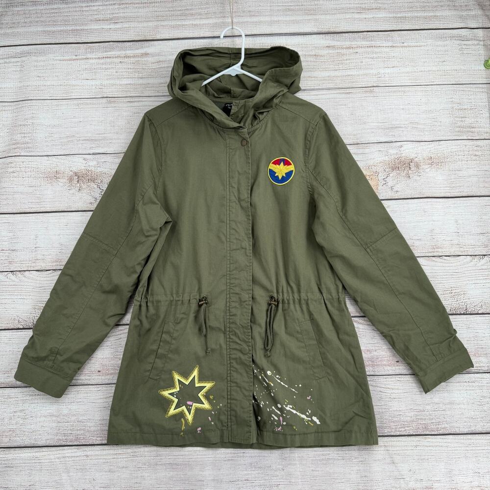 Ms. Marvel Her Universe Anorak Patch Military Hooded jacket Womens Large Green